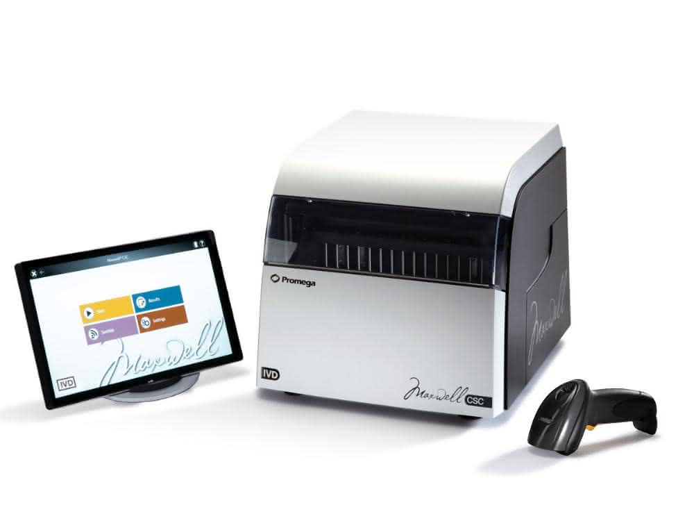Tischgerät Maxwell® CSC als IVD-zertifizierte Automatisierungslösung zur Nukleinsäureisolierung. (Bild: Promega) Tischgerät Maxwell® CSC