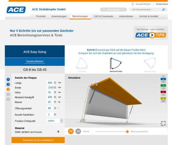 Online calculation program for gas springs Online calculation program for gas springs