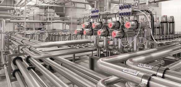 Valve manifold in the lager cellar of a brewery