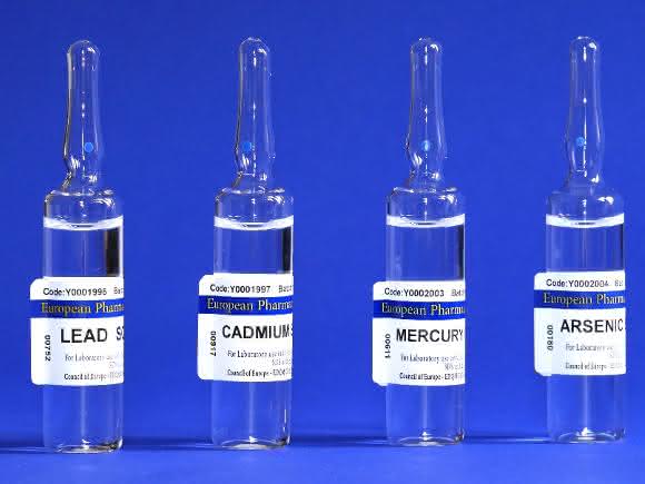 Ampullen mit Referenzlösungen für Cadmium, Blei, Arsen und Quecksilber