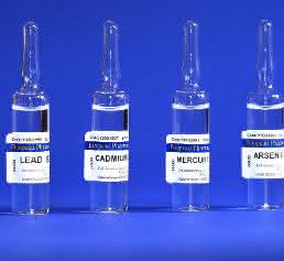 Referenzlösungen für Cadmium, Blei, Arsen und Quecksilber Ampullen mit Referenzlösungen für Cadmium, Blei, Arsen und Quecksilber
