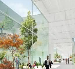 Der neue „interne Marktplatz“ des Büro- und Entwicklungsgebäudes in der Schurwaldstraße