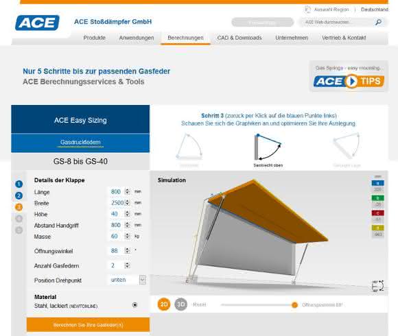 Online calculation program for gas springs Online calculation program for gas springs