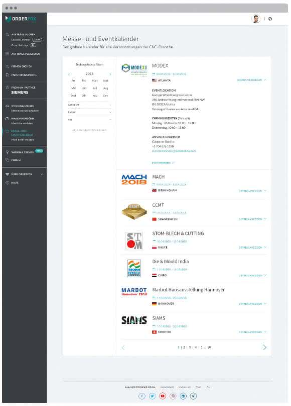The new "Trade fair and event calendar" from Orderfox The new "Trade fair and event calendar" from Orderfox