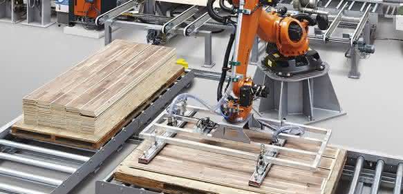 Handhabungslösung zum Aufnehmen mehrerer Holzbretter