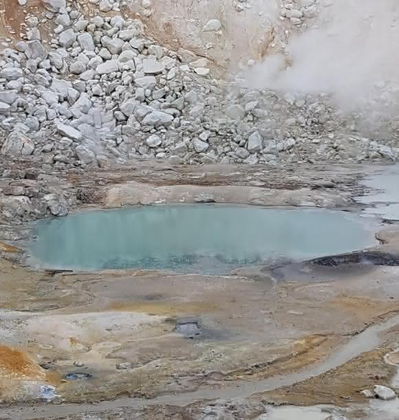 Ein kleiner warmer Teich auf der heutigen Erde, auf dem Bumpass Hell Trail im Lassen Volcanic National Park in Kalifornien. (Bild: B. K. D. Pearce)