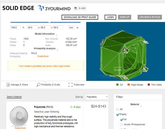Solid Edge 3YourMind Druck Service Portal Additive Fertigung: Systemeigene 3D-Druck-Integration