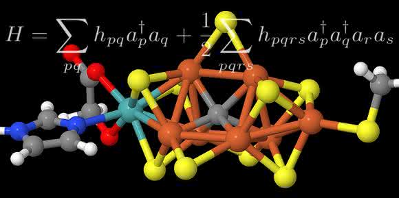 Modell des aktiven Zentrums des Enzyms und eine für die Berechnung zentrale mathematische Formel.