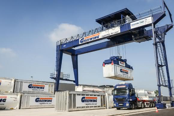 Greiwing Logistiklager Portalkran Kippbühne