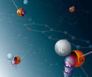 Sammelbecken für schweren Wasserstoff: An Kupferatome in einer Metall-organischen Gerüstverbindung binden bevorzugt Moleküle der schweren Wasserstoffisotope Deuterium und Tritium – die Metallatome sind hier daher symbolisch als Schalen dargestellt. (© Universität Leipzig / Thomas Häse)