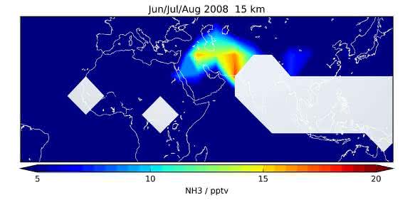 Verteilung des atmosphärischen Ammoniakgehalts