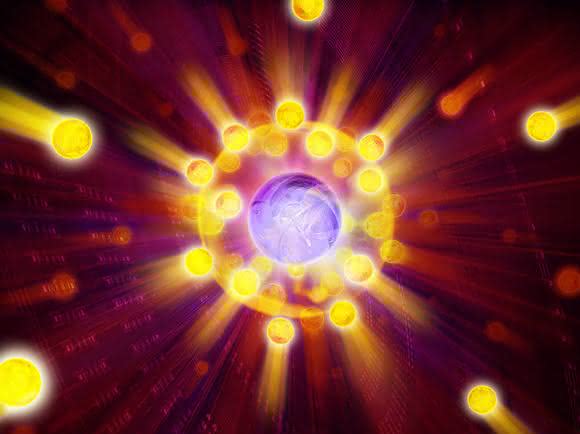 Visualisierung der Entstehung eines Quasiteilchens. (Bild: Harald Ritsch / IQOQI)