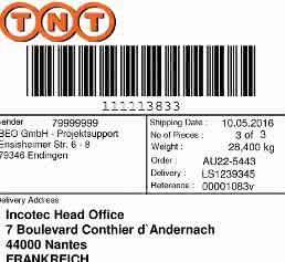 Versandlabel Beo Software
