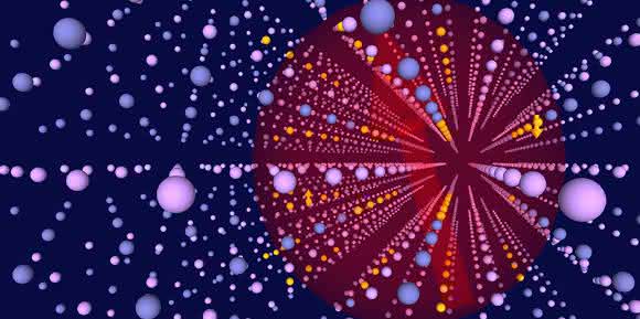 Illustration eines Halbleiter-Quantenpunkts aus Indiumarsenid/Galliumarsenid (Indium, Gallium, Arsen in gelb, blau und lila). Zwei entferne Kernspins (gelbe Pfeile) sind durch den Spin eines Elektrons miteinander gekoppelt, das um die Atome im roten Bereich kreist. (Bild: Universität Basel, Departement Physik) Illustration eines Halbleiter-Quantenpunkts aus Indiumarsenid/Galliumarsenid (Indium, Gallium, Arsen in gelb, blau und lila). Zwei entferne Kernspins (gelbe Pfeile) sind durch den Spin eines Elektrons miteinander gekoppelt, das um die Atome im roten Bereich kreist. (Bild: Universität Basel, Departement Physik)