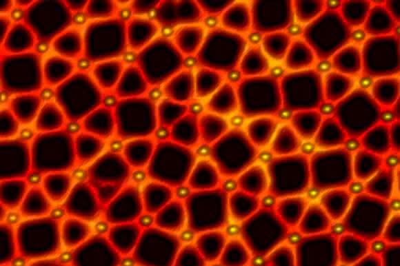 Rastertunnelmikroskopische Aufnahme des quasikristallinen Netzwerks aus mit para-Quaterphenyl-Dicarbonitril vernetzten Europium-Atomen. (Bild / Fotograf: J. I. Urgel / TUM) Rastertunnelmikroskopische Aufnahme des quasikristallinen Netzwerks aus mit para-Quaterphenyl-Dicarbonitril vernetzten Europium-Atomen. (Bild / Fotograf: J. I. Urgel / TUM)