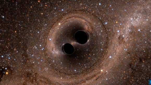 Simulation der Kollision von zwei Schwarzen Löchern. (Bild: LIGO)