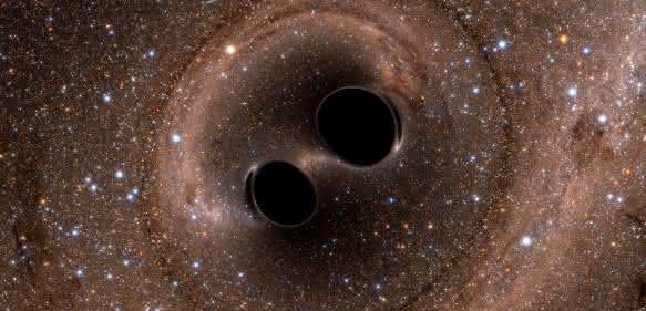 Simulation der Kollision von zwei Schwarzen Löchern. (Bild: LIGO) Simulation der Kollision von zwei Schwarzen Löchern. (Bild: LIGO)