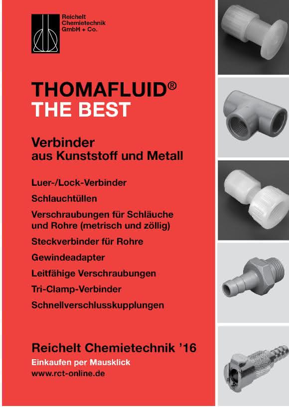 RCT Reichelt Chemietechnik präsentiert im neuen Handbuch Thomafluid® The Best - Schlauchverbinder aus Kunststoff und Metall die gefragtesten Produkte aus dem Sortiment.