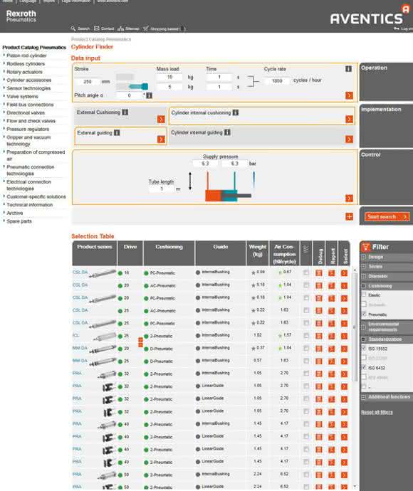 Aventics CylinderFinder Screenshot