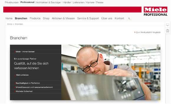 Miele Professional: Neuer Internetauftritt Miele Professional Website