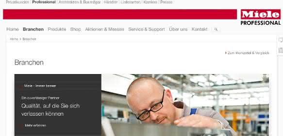 Miele Professional: Neuer Internetauftritt Miele Professional Website