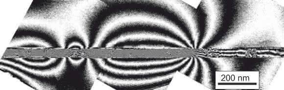 Magnetische Muster: Magnetische Flusslinien der per Ionenstrahl erzeugten Nano-Magnete. (Quelle: TU Dresden / Falk Röder )