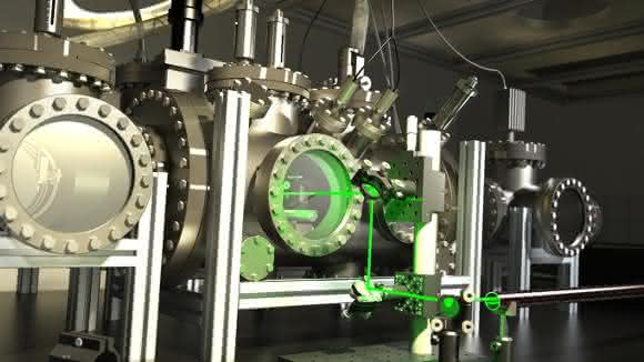 Interferenz komplexer Moleküle im Kapitza-Dirac-Talbot-Lau interferometer. (Copyright: Gruppe Quantennanophysik, Universität Wien; Bild: Mathias Tomandl & Patrick Braun) Interferenz komplexer Moleküle im Kapitza-Dirac-Talbot-Lau interferometer. (Copyright: Gruppe Quantennanophysik, Universität Wien; Bild: Mathias Tomandl & Patrick Braun)