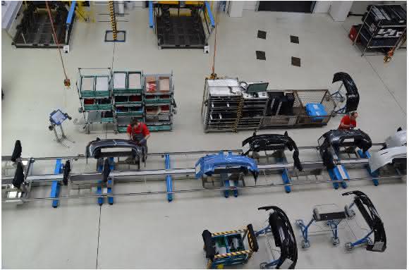 Werkstückträger-Transportsystem (WTS) von Stein Endmontage von Heckstoßfängern