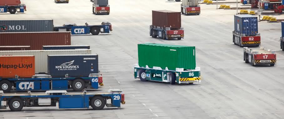 Terex® Gottwald Containertransportfahrzeuge mit hydraulische Achssteuerung HNC100-3x von Rexroth