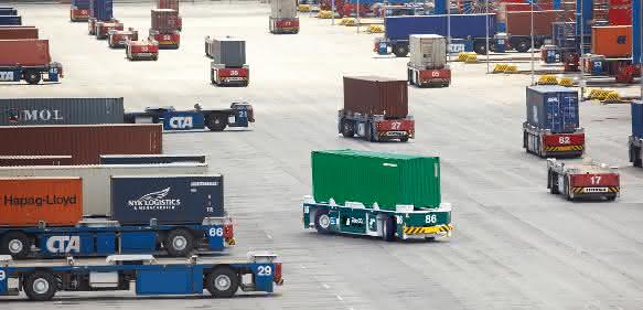 Terex® Gottwald Containertransportfahrzeuge Terex® Gottwald Containertransportfahrzeuge mit hydraulische Achssteuerung HNC100-3x von Rexroth