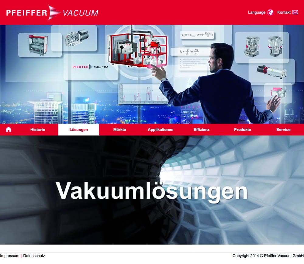Die neue Vakuumlösungsseite präsentiert das Portfolio von Pfeiffer Vacuum in einer innovativen Erlebniswelt.