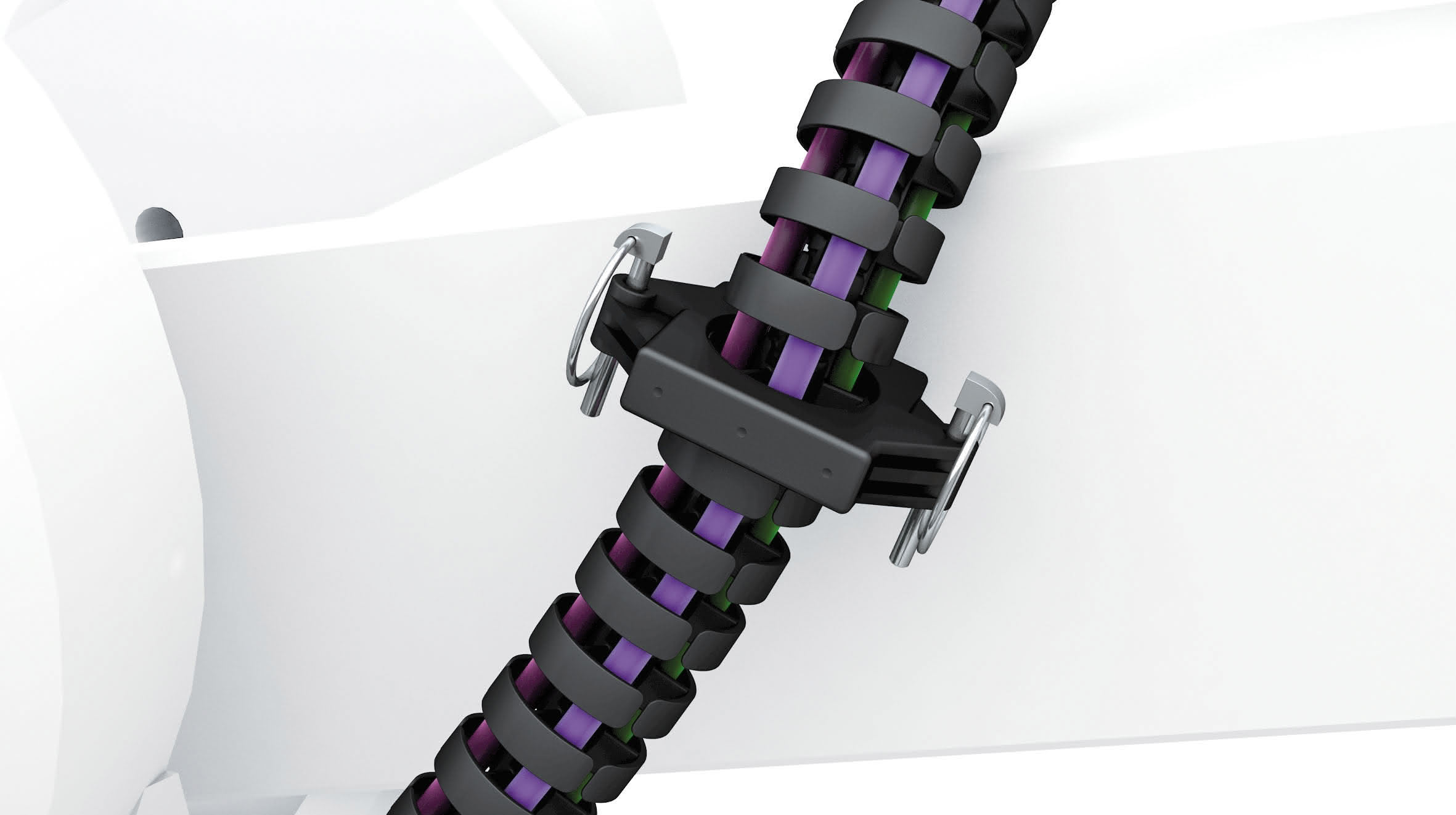 Robotrax Detail Schnellpannhalter Energieführung für 3D-Bewegungen: Strecken, beugen, schützen