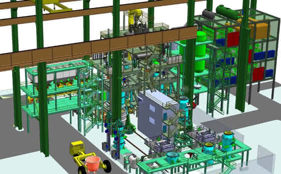 Computeranimierte Darstellung einer Doppel-RH-Vakuumentgasungsanlage von Siemens. Vakuumtechnologie: Oerlikon Leybold Vacuum stemmt Rekordgröße für eine RH-Stahlentgasungsanlage