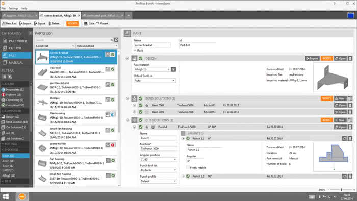 Organisationsebene HomeZone von TruTops Boost Softwarelösung für Blechfertigung: Auf Knopfdruck zum NC-Programm
