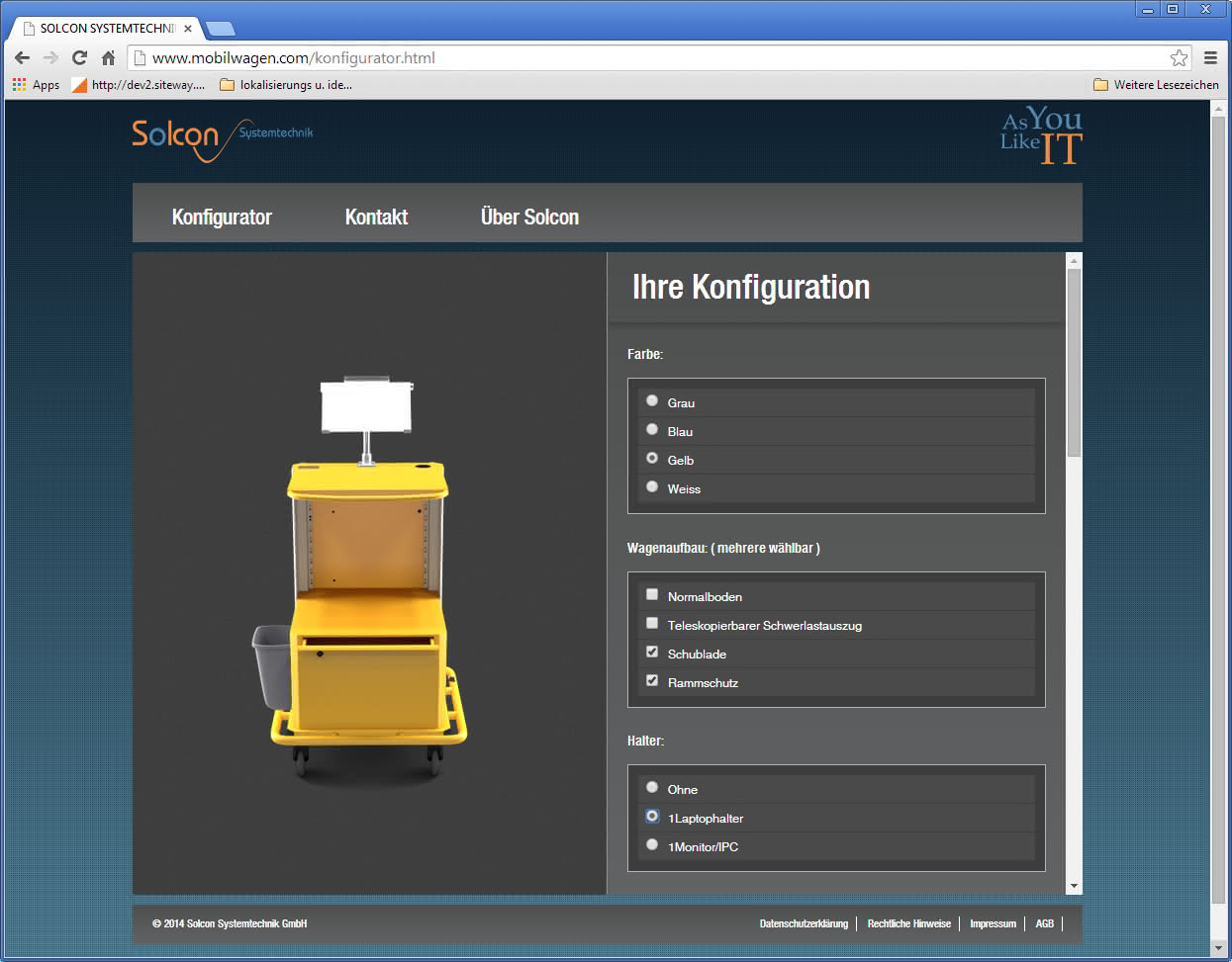 Solcon mit OnlineKonfiguration:: Den Arbeitsplatz gestalten