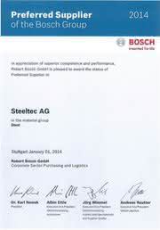 Blankstahlexperte zum dritten Mal "Preferred Supplier": Steeltec weiterhin Vorzugslieferant von Bosch