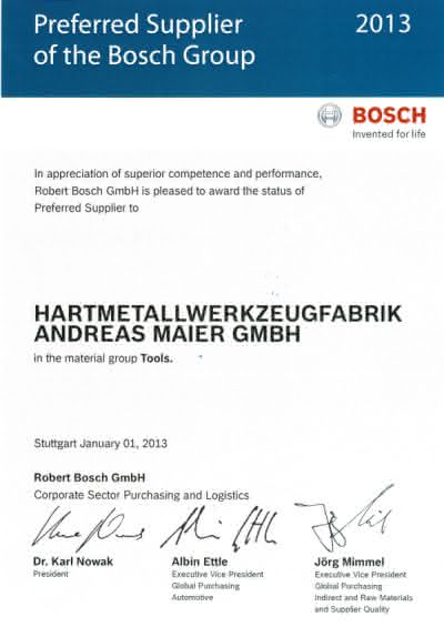 Erneute Auszeichnung als "Preferred Supplier": HAM – Hartmetallwerkzeugfabrik ist Boschs Vorzugslieferant Erneute Auszeichnung als "Preferred Supplier": HAM – Hartmetallwerkzeugfabrik ist Boschs Vorzugslieferant