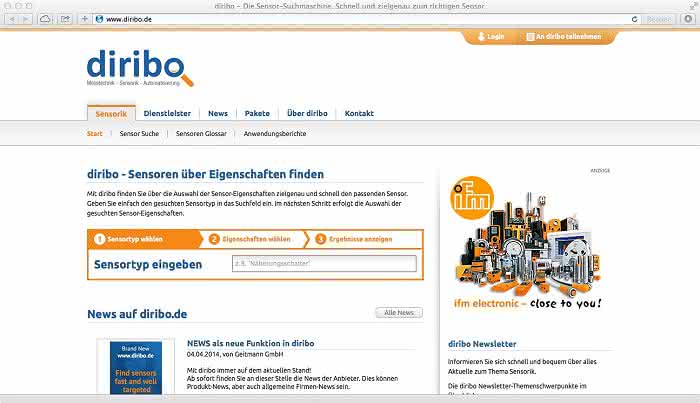 Neue Website: Suchmaschine für Sensoren