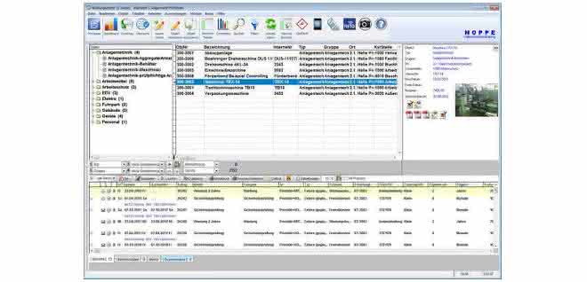 Main screen of the maintenance planner
