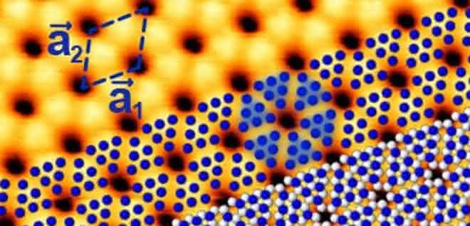 Die STM-Aufnahme zeigt Blauen Phosphor auf einem Gold-Substrat.