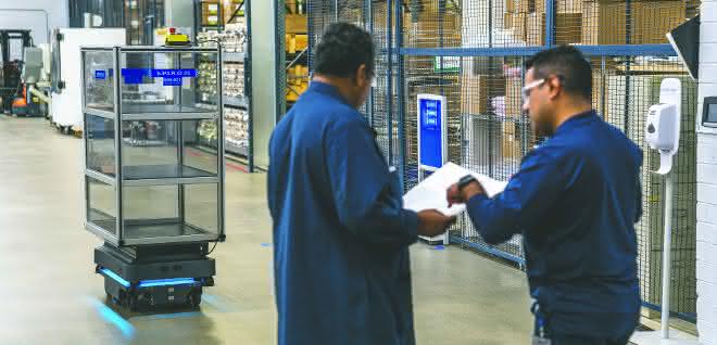 Transport robot with shelf attachment