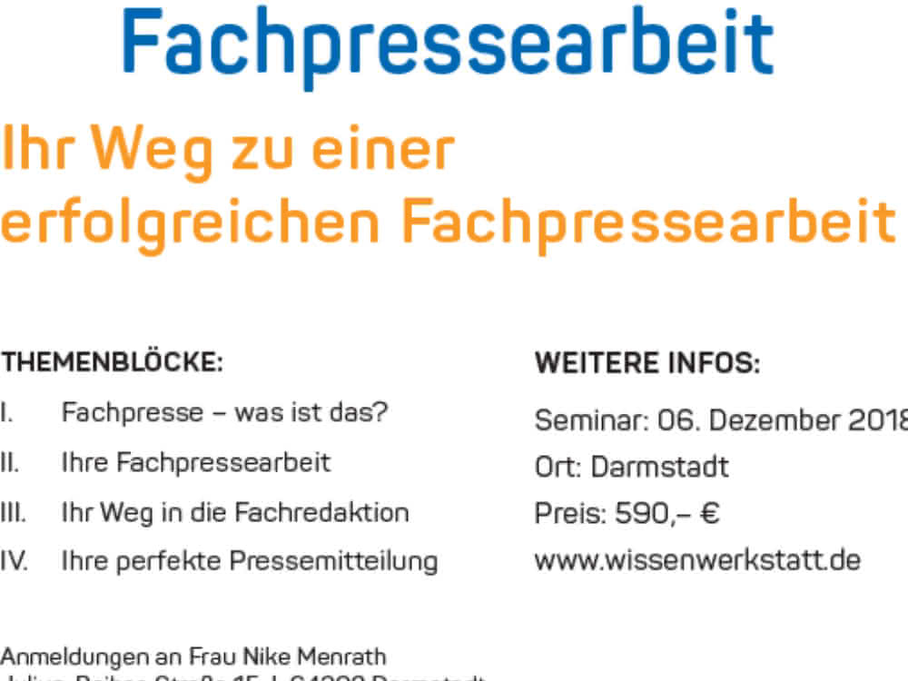 Trade press workshop on December 6 in Darmstadt