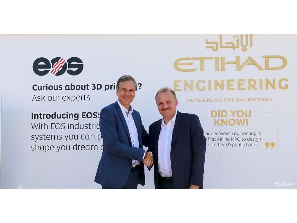 Markus Glasser, Senior Vice President Export Region at EOS and Bernhard Randerath, Vice President Design, Engineering and Innovation at Etihad Airways Engineering.