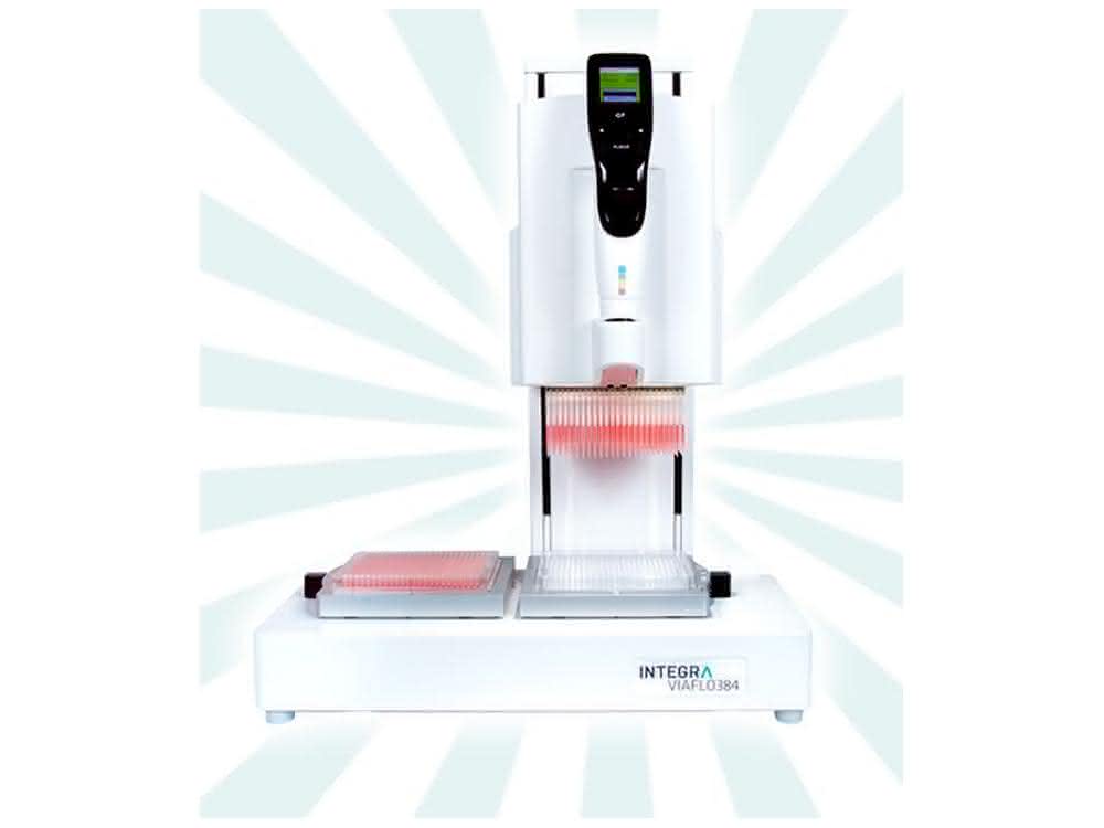 Die elektronische Mehrkanalpipette VIAFLO 96/384 von Integra.