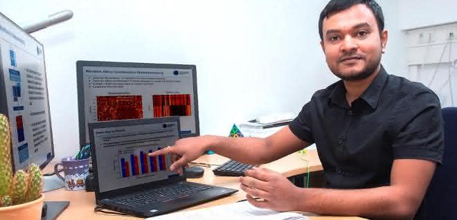 Saptarshi Bej in seinem Büro an der Universität Rostock bereitet die Darstellung seiner Forschungsergebnisse vor.