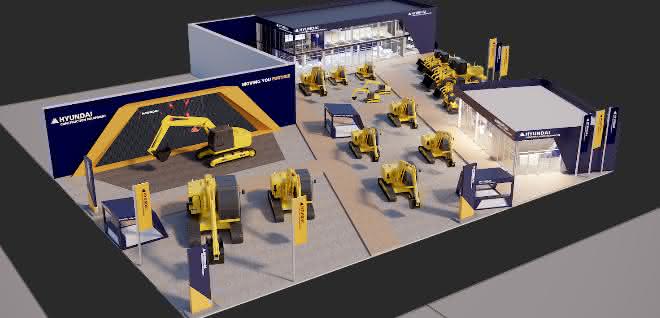 Auf 2.700 Quadratmetern präsentiert Hyundai Construction Equipment Europe einen Querschnitt seines Portfolios.