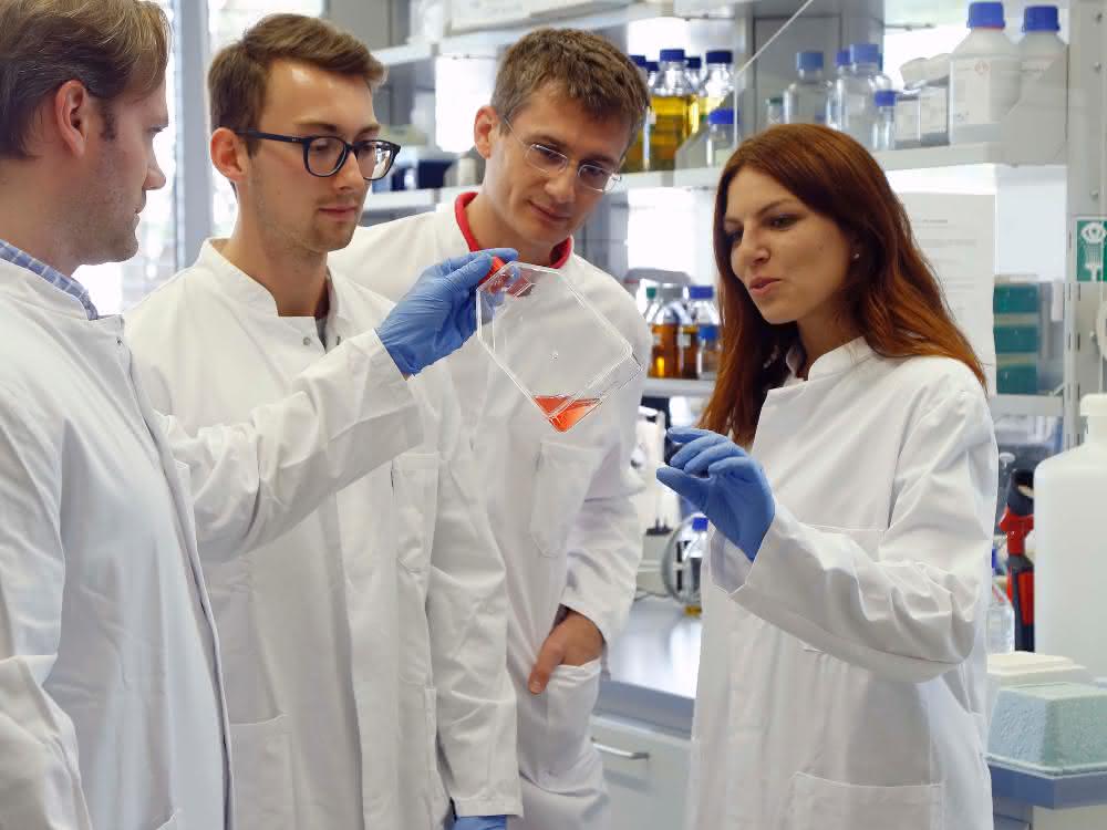Das Team von Manuel Kaulich (2.v.l.) im Labor.