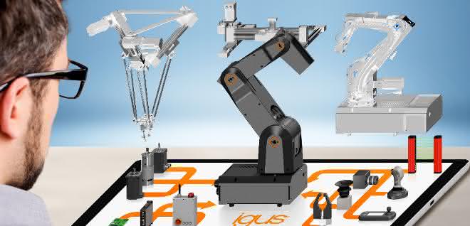 Four- to five-axis "raw robots made of plastic" from Igus Get in cheaply: Robolink articulated arms and digital platform concept