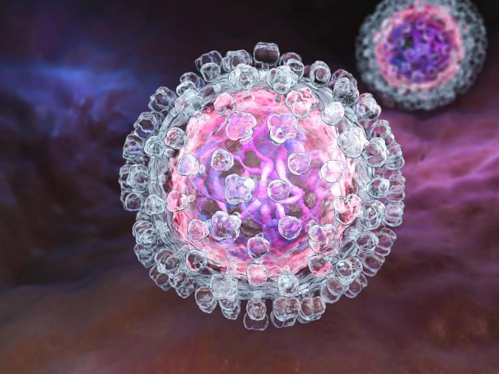 Illustration eines Hepatitis C-Virus.