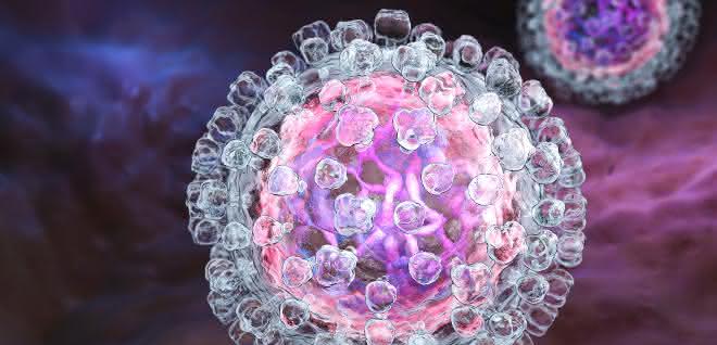Illustration eines Hepatitis C-Virus.